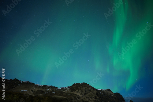 Night Sky with Colorful Aurora above Mountains in Southern Iceland