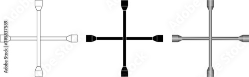 outline silhouette lug wrench icon set