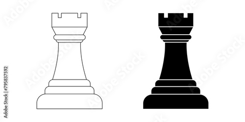 outline silhouette rook icon set isolated on white background