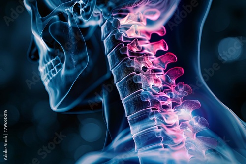 painful cervical spine skeleton xray neck pain medical concept 3d illustration photo