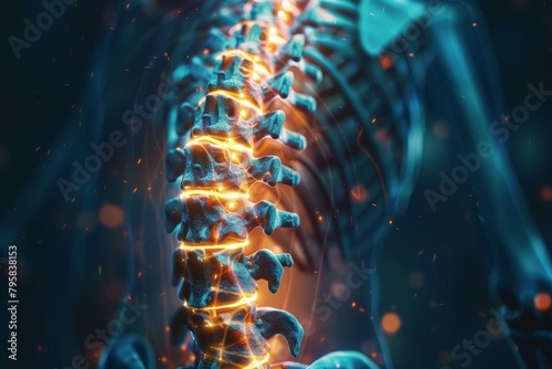 painful spine illustration with highlighted vertebrae and nerves medical concept