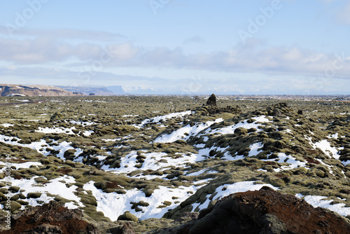 Eldhraun Lava Fields Landscape in Iceland Covered with Moss and Snow