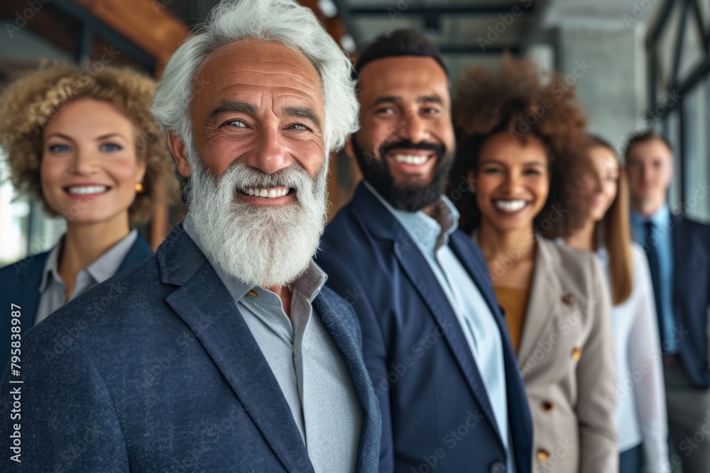 Portrait of a smiling senior businessman with his team in the background. Portrait of a smiling senior businessman with his team in the background.