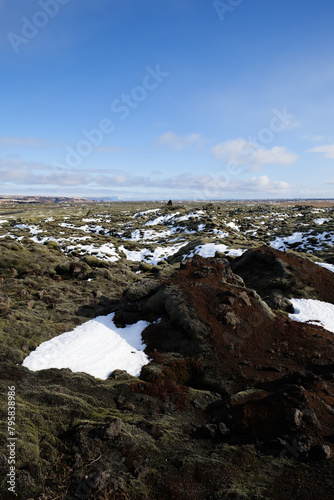 Eldhraun Lava Fields Landscape in Iceland Covered with Moss and Snow