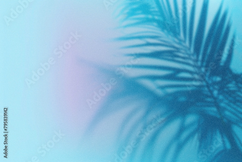 A light blue gradient background with the shadow of an abstract palm tree in a minimalistic style with negative space. (ID: 795839142)
