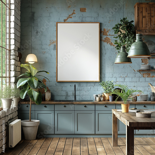 Vertical frame mockup, kitchen interior, DINA, generative ai