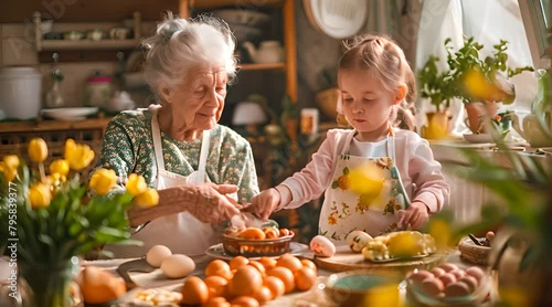 grandmother with her grandson is cooking in the kitchen