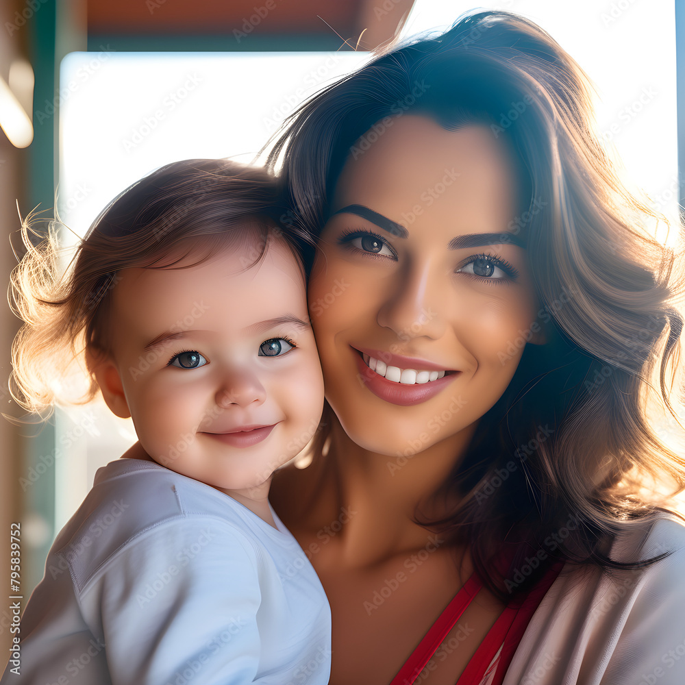 Joyful Bond, Radiant Mother and Baby Smiles,GenerativeAI
