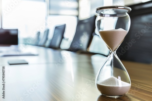 Hourglass on Boardroom Table Symbolizing Time Management