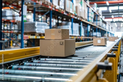 seamless flow of cardboard boxes on conveyor belt in warehouse fulfillment center © Lucija