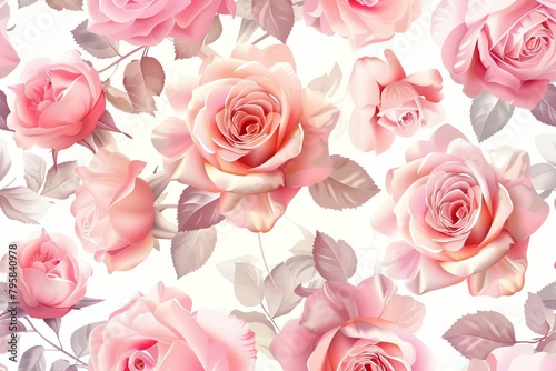 seamless pattern with delicate pink roses floral background illustration