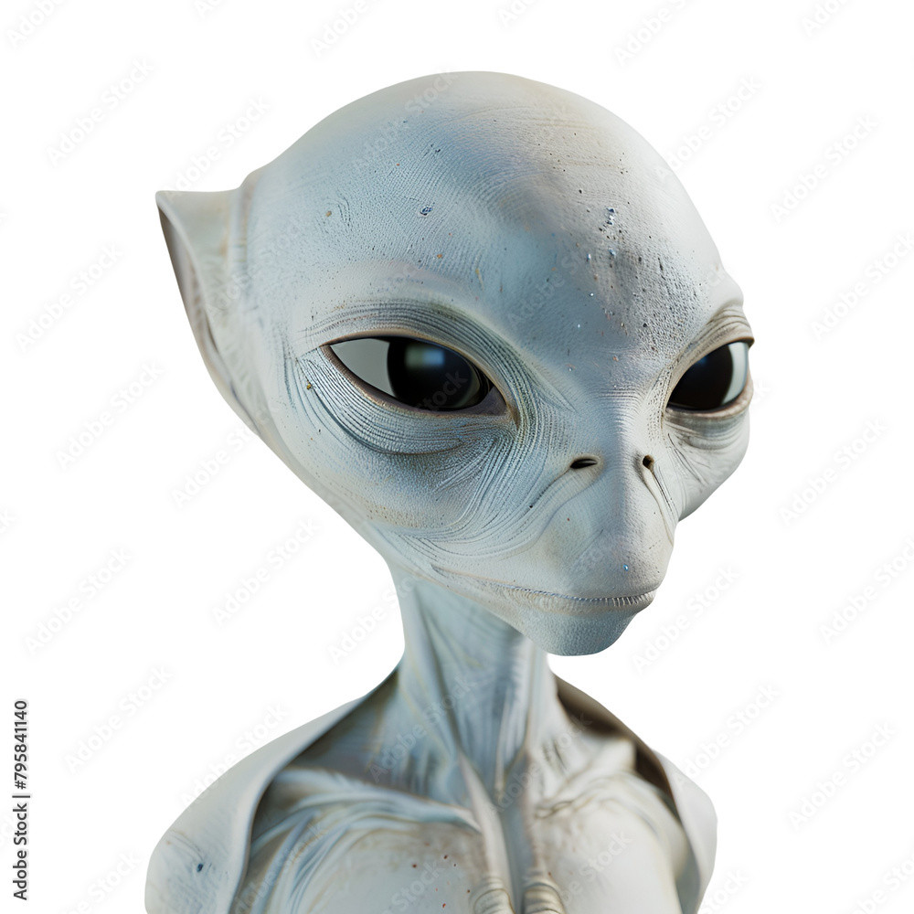 Neutral Face Expression of a Gray Alien Designer’s Body Shot, Isolated ...