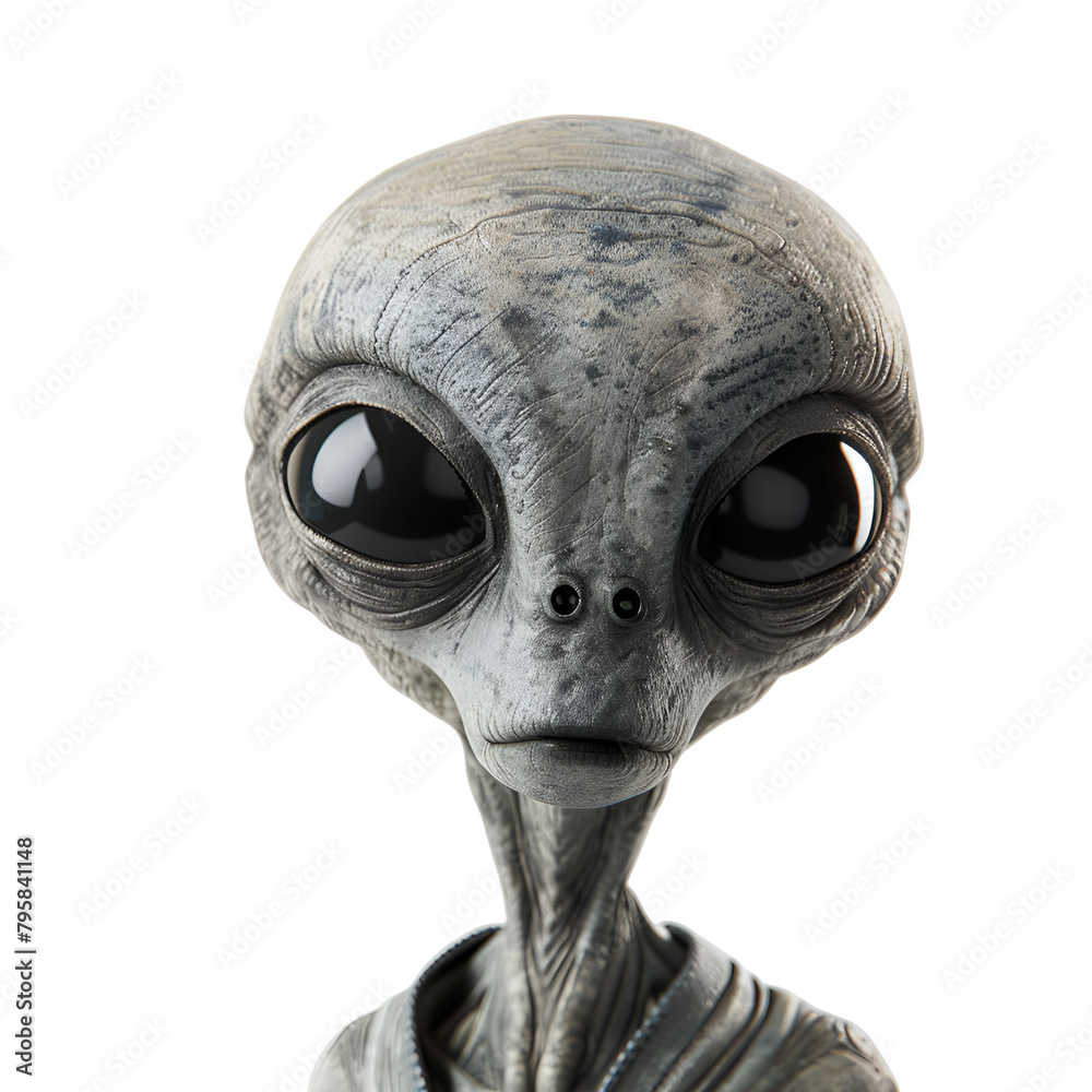 Naklejka premium Neutral Face Expression: Body Shot of a Gray Alien Designer, Isolated on Transparent Background, PNG