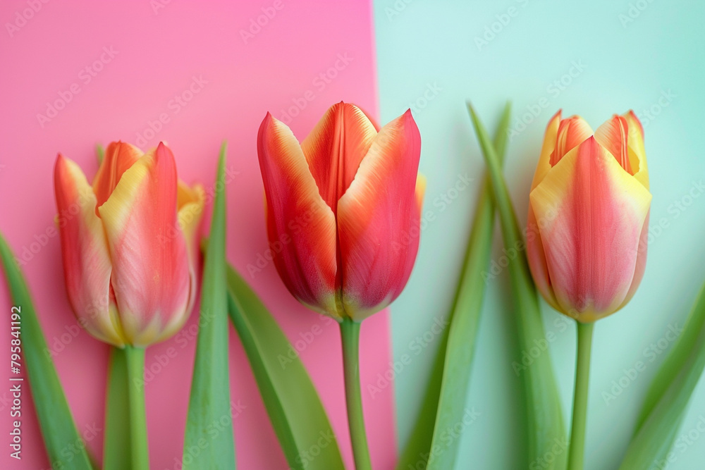 isolated on the pastel color backdrop, tulip flower. isolated on the pastel color backdrop, tulip flower.