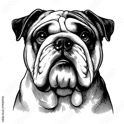 Hand drawn Bulldog portrait, vector sketch isolated on white background. 