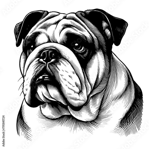 Hand drawn Bulldog portrait, vector sketch isolated on white background. 