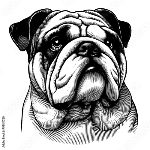 Hand drawn Bulldog portrait, vector sketch isolated on white background. 