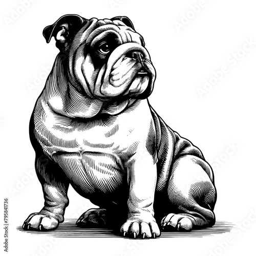 Hand drawn Bulldog vector illustration, sketch isolated on white background. 