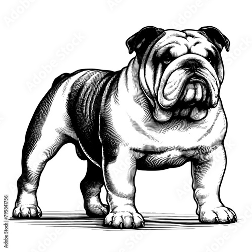 Hand drawn Bulldog vector illustration, sketch isolated on white background. 