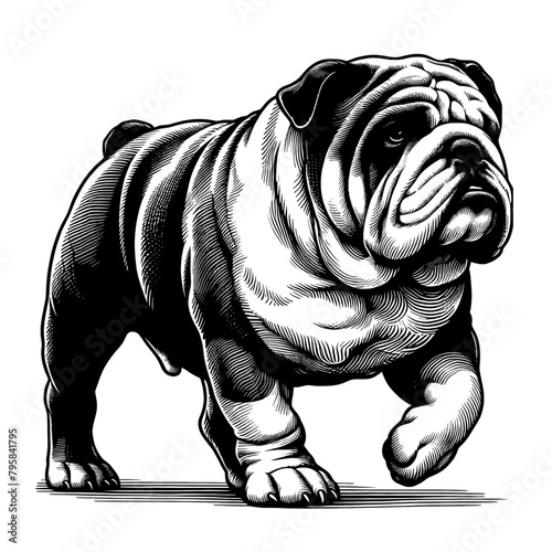 Hand drawn Bulldog vector illustration, sketch isolated on white background. 