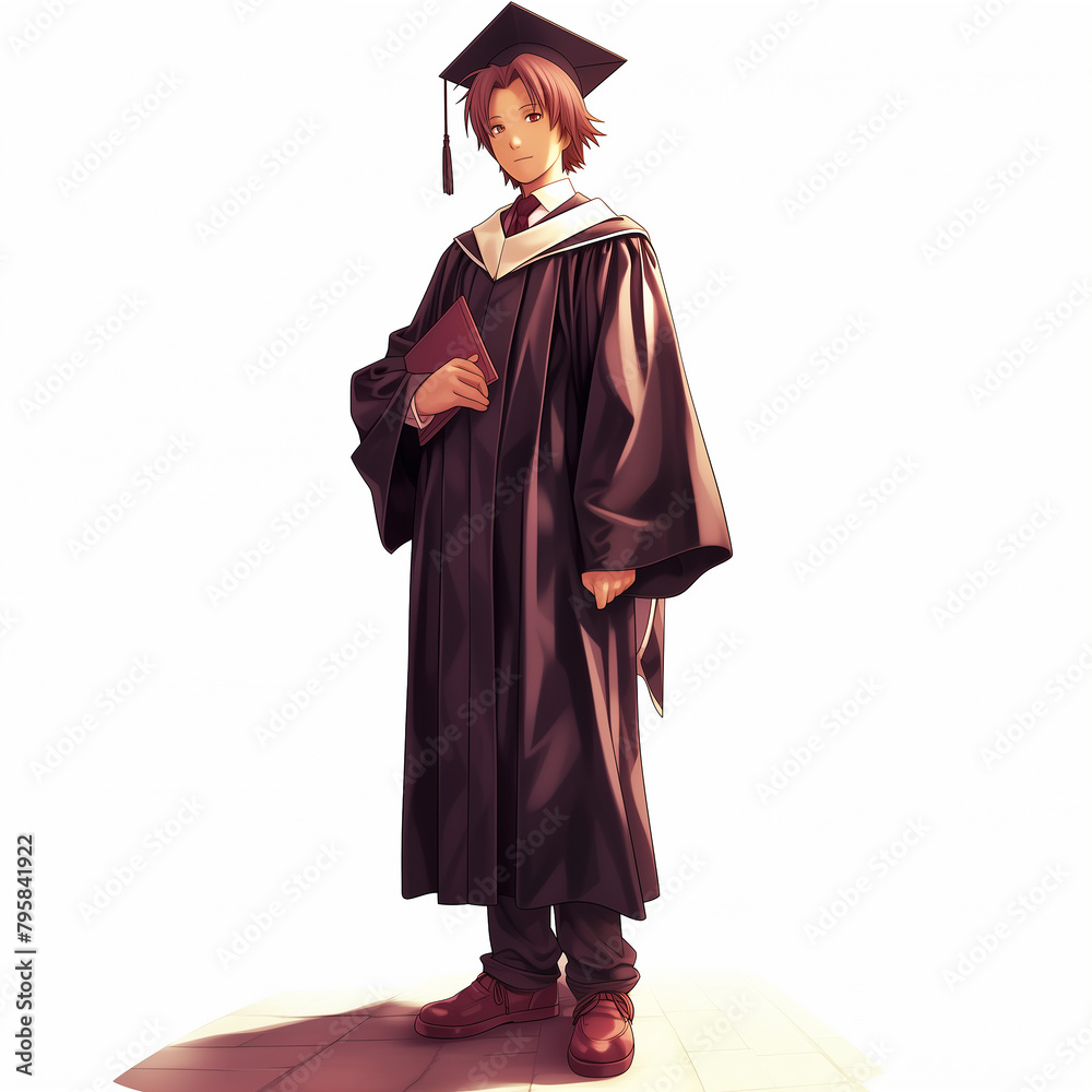 Graduation young man with cap and gown, diploma Graduation young man with cap and gown, diploma