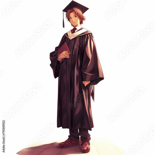 Graduation young man with cap and gown, diploma