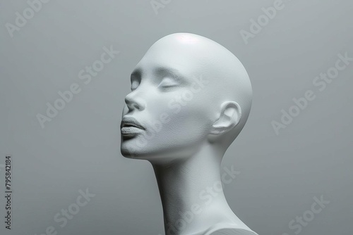 side view of blank white female mannequin head minimalist fashion and beauty concept