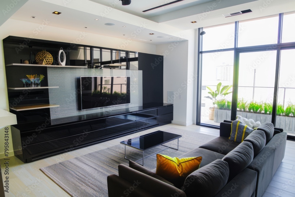 Modern Living Room Interior With Large Windows Modern Living Room Interior With Large Windows