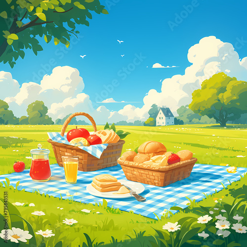 Summertime Delight: A Scrumptious Outdoor Feast with Fresh Fruits and Juicy Breads