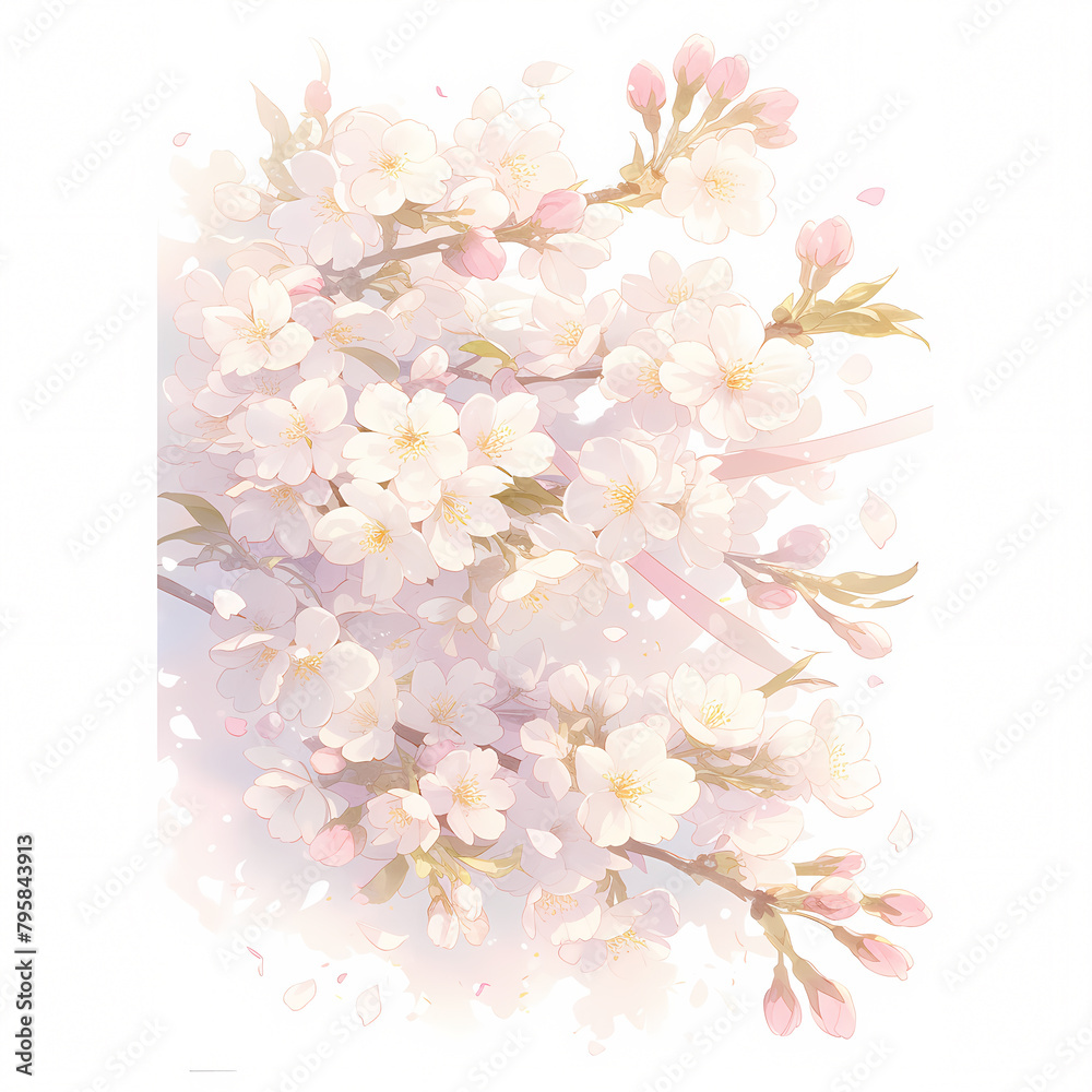 Delicate Pink Blossoms in an Artistic Aquarelle Style, Perfect for Springtime Moods and Floral Artwork