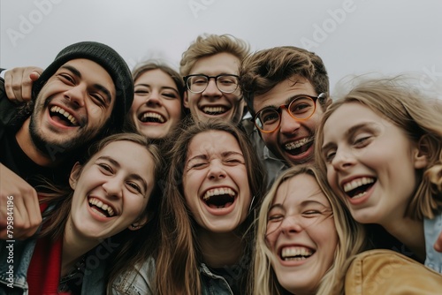 Group of young people standing in a row and laughing. Group of friends having fun together.