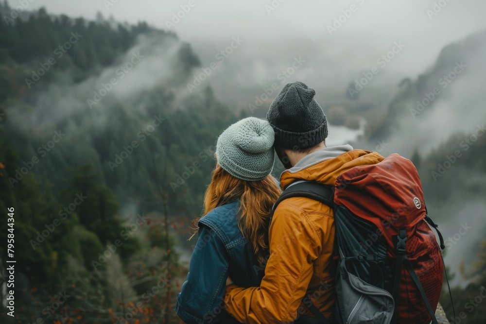 Affectionate couple enjoying a scenic hike together