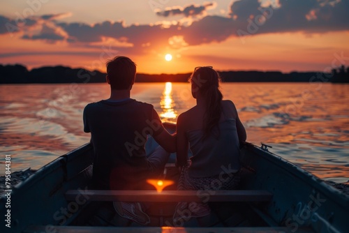 Affectionate couple enjoying a sunset boat ride