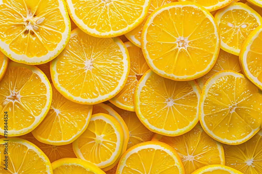 Numerous freshly sliced oranges closely packed, displaying vibrant orange hues and visible juicy segments. Numerous freshly sliced oranges closely packed, displaying vibrant orange hues and visible juicy segments.