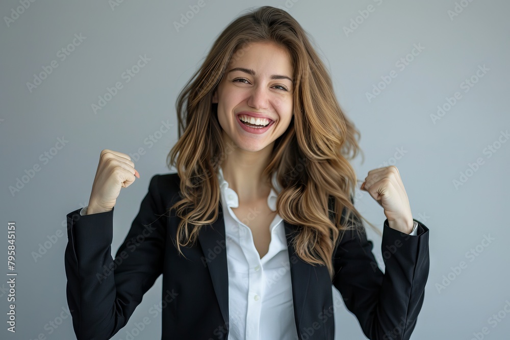 Cheerful businesswoman in a power stance Cheerful businesswoman in a power stance