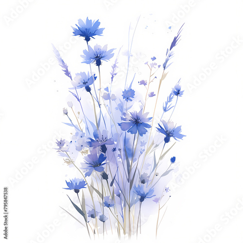 Exquisite Watercolor Painting of Cornflower Blossoms in Vivid Hues - A Captivating Landscape with a Unique Touch
