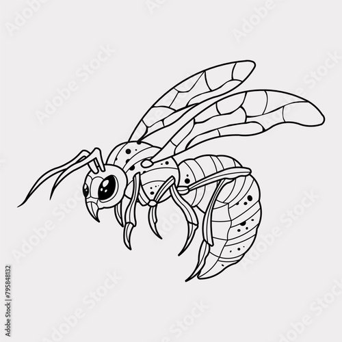 Stylized line drawing drone bee