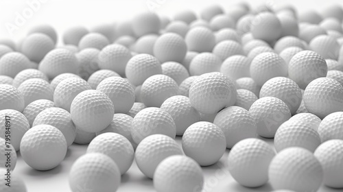 Close up of white golf balls on a white background with copy space photo
