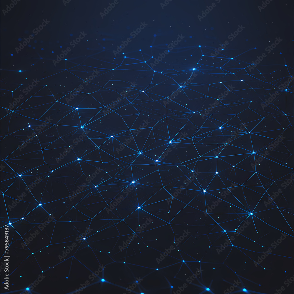 Elegant Blue-Tinted Hexagonal Mesh Background with Interlinked Dots Ideal for Futuristic Concepts and Innovation Pitches