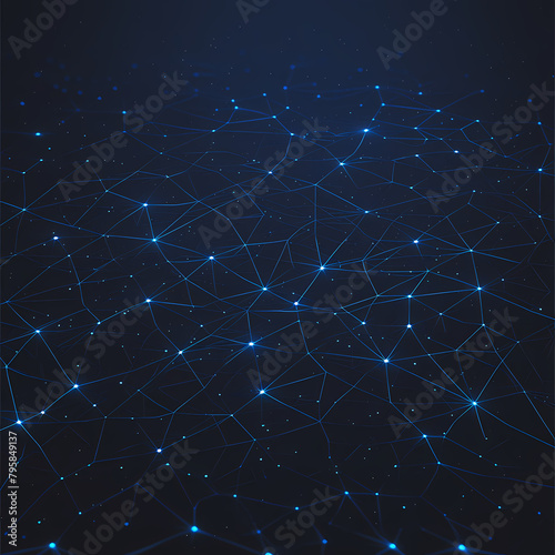 Elegant Blue-Tinted Hexagonal Mesh Background with Interlinked Dots Ideal for Futuristic Concepts and Innovation Pitches