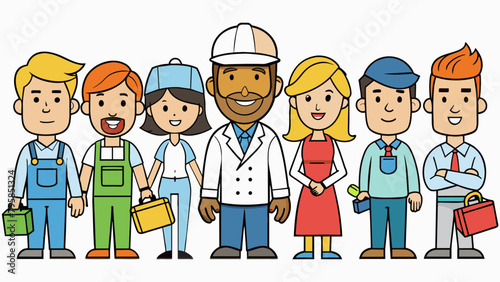  people of different professions military journal cartoon vector illustration