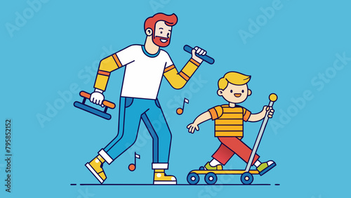 paternity father and son walk roll-on roller cartoon vector illustration © Shiju Graphics
