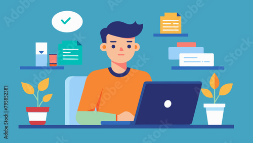 office work and remote work freelance young man cartoon vector illustration