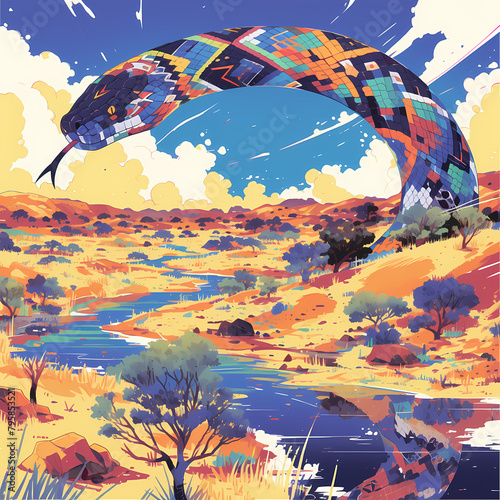Spectrum of Vibrancy: An Australian Aboriginal Inspired Rainbow Serpent Artwork photo