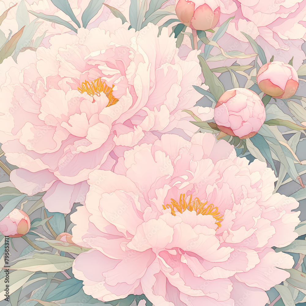 Beautiful pink peonies in delicate watercolor. A harmonious blend of nature's elegance and artistic charm for your design projects.