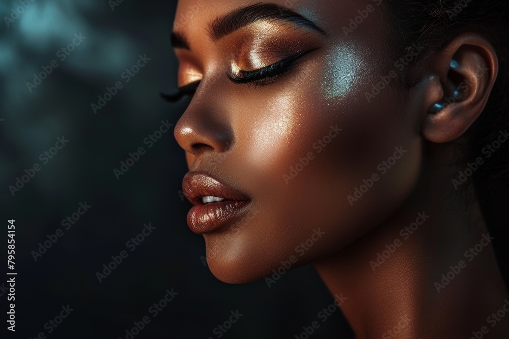 Portrait of a woman with flawless makeup and glowing skin, beauty and glamour Portrait of a woman with flawless makeup and glowing skin, beauty and glamour