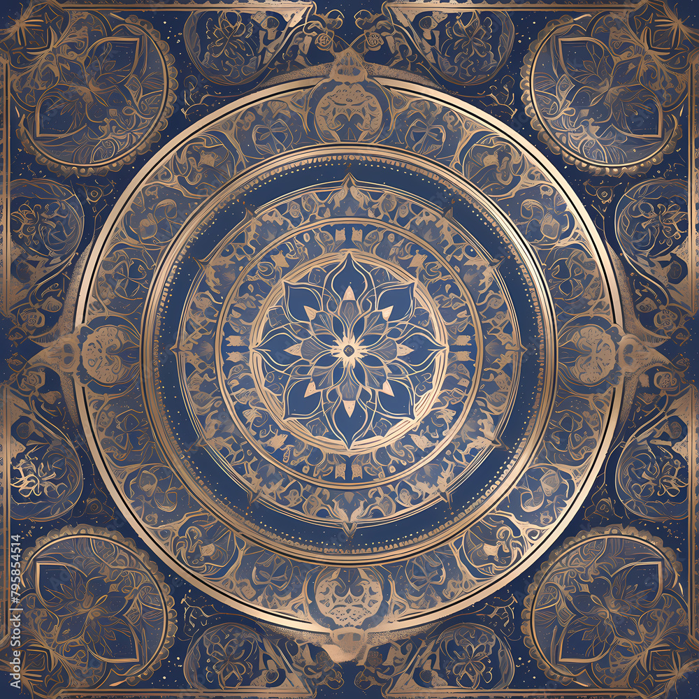 Premium Quality Stock Image: Elegant Blue Mandala Artwork Accented with Gold for Backgrounds, Design Projects, and Creative Inspiration