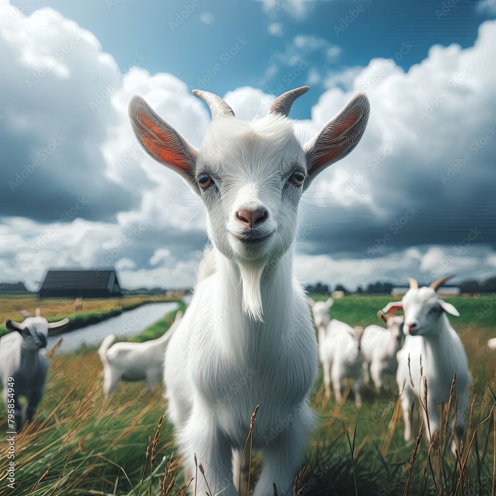 Goat with big ears in the sky background Goat with big ears in the sky background