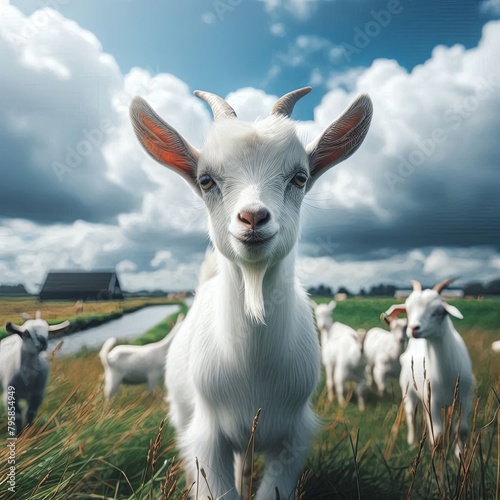 Goat with big ears in the sky background