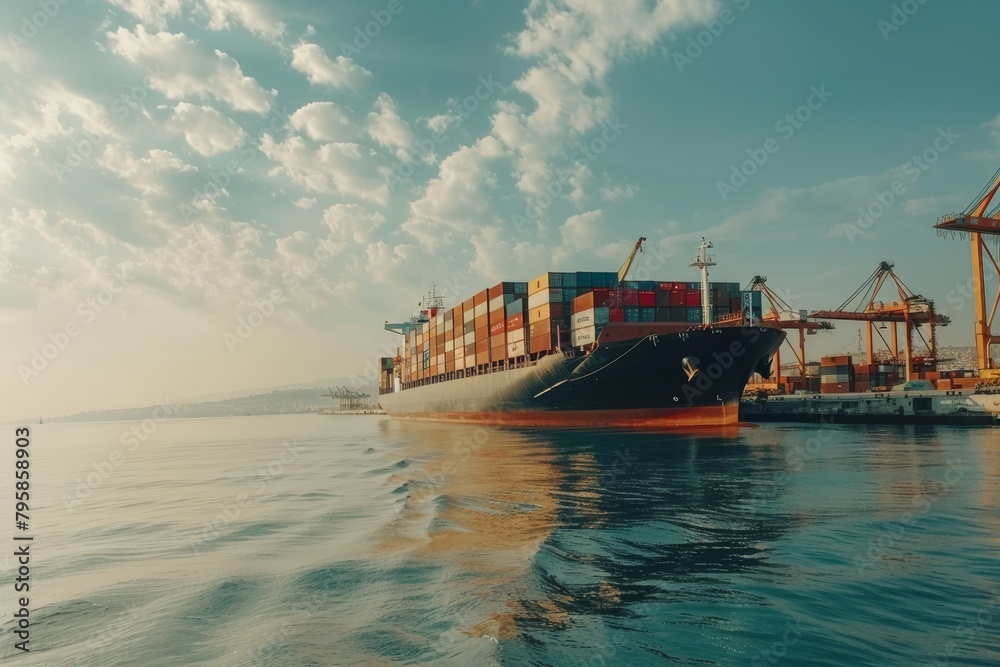 Fototapeta premium cargo transportation. ship with containers at the pier